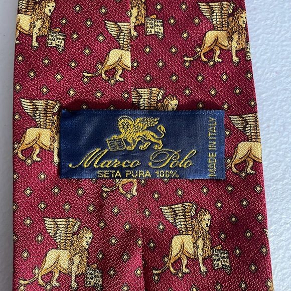 Marco Polo Italian 100% silk Tie Lion of Venice Pattern - Picture 7 of 7